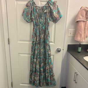 Elegant Teal Paisley Maxi Dress